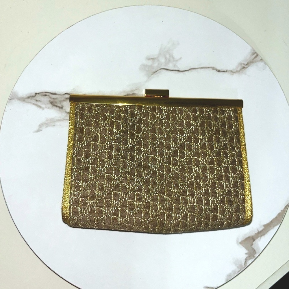 EXTREMELY RARE Vintage Christian Dior Brown & Gold Metallic Trotter Clutch - Picture 14 of 15